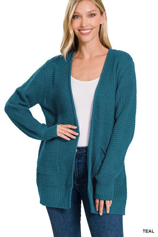 Low Gauge Waffle Open Cardigan Sweater