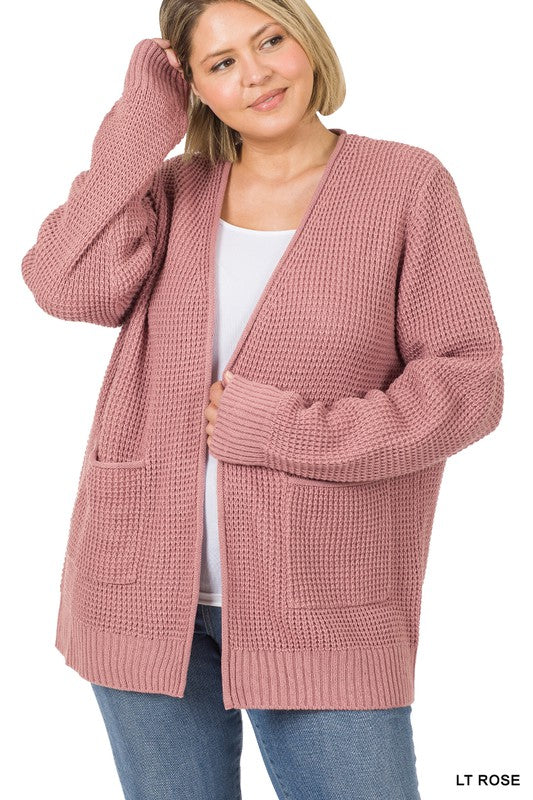 PLUS Low Gauge Waffle Open Cardigan Sweater