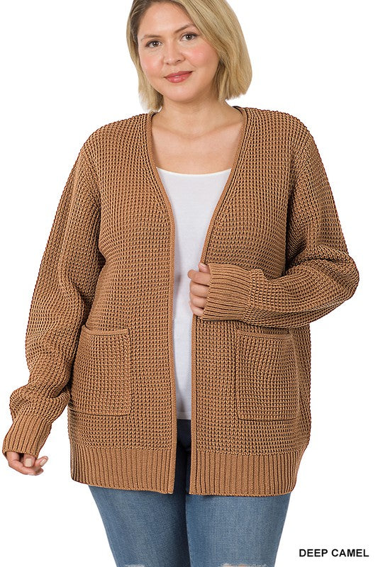 PLUS Low Gauge Waffle Open Cardigan Sweater