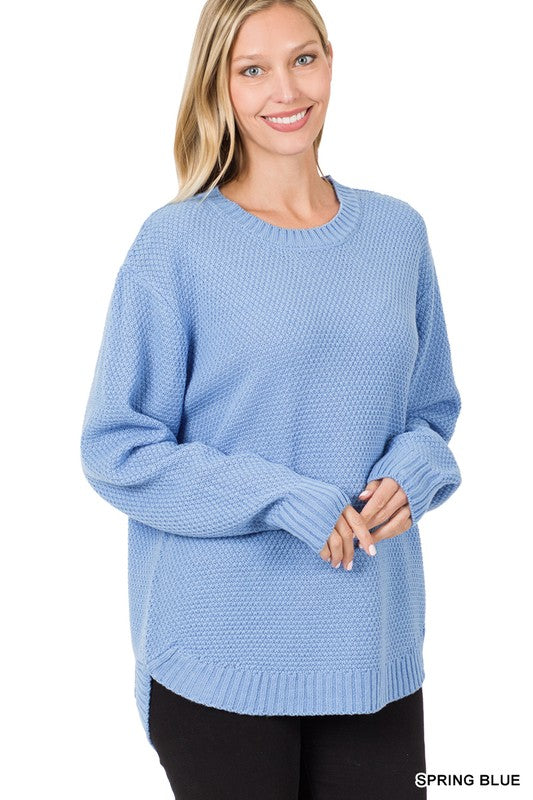 HI-LOW LONG SLEEVE ROUND NECK SWEATER