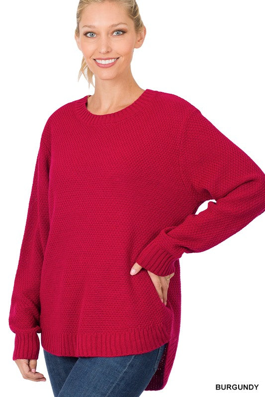 HI-LOW LONG SLEEVE ROUND NECK SWEATER