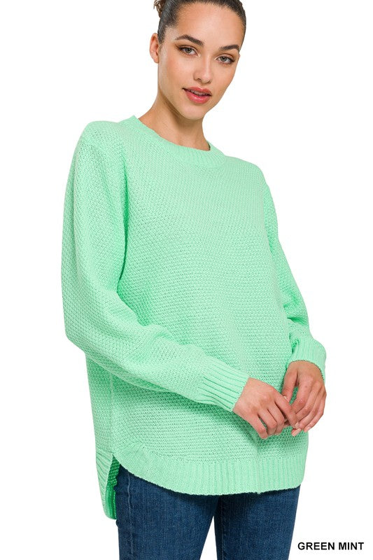 HI-LOW LONG SLEEVE ROUND NECK SWEATER