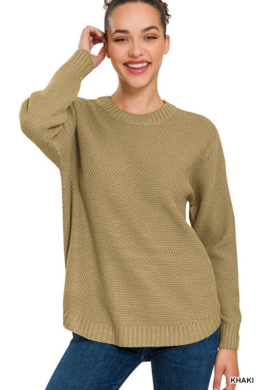 HI-LOW LONG SLEEVE ROUND NECK SWEATER