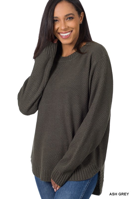 HI-LOW LONG SLEEVE ROUND NECK SWEATER