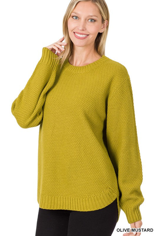 HI-LOW LONG SLEEVE ROUND NECK SWEATER