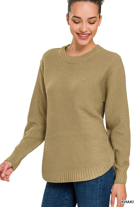 HI-LOW LONG SLEEVE ROUND NECK SWEATER