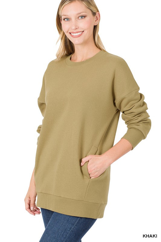 LONG SLEEVE ROUND NECK SWEATSHIRT SIDE POCKETS