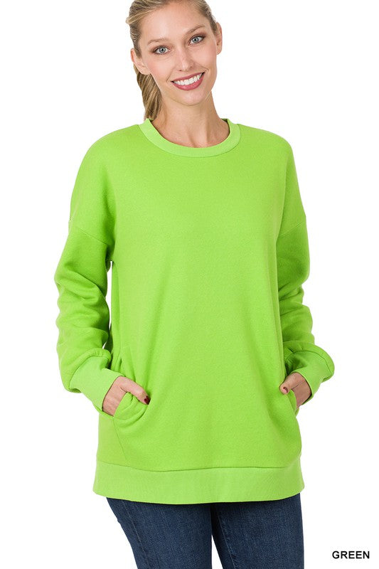 LONG SLEEVE ROUND NECK SWEATSHIRT SIDE POCKETS