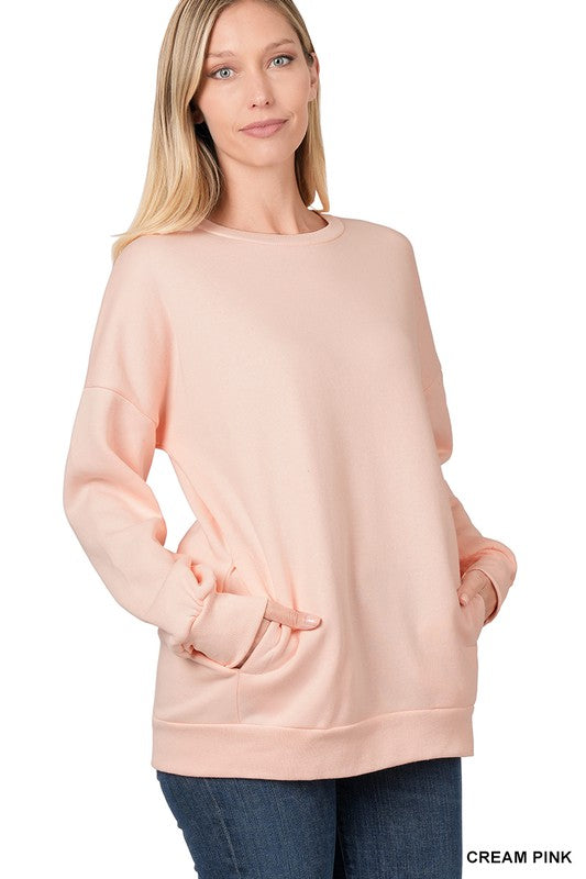 LONG SLEEVE ROUND NECK SWEATSHIRT SIDE POCKETS