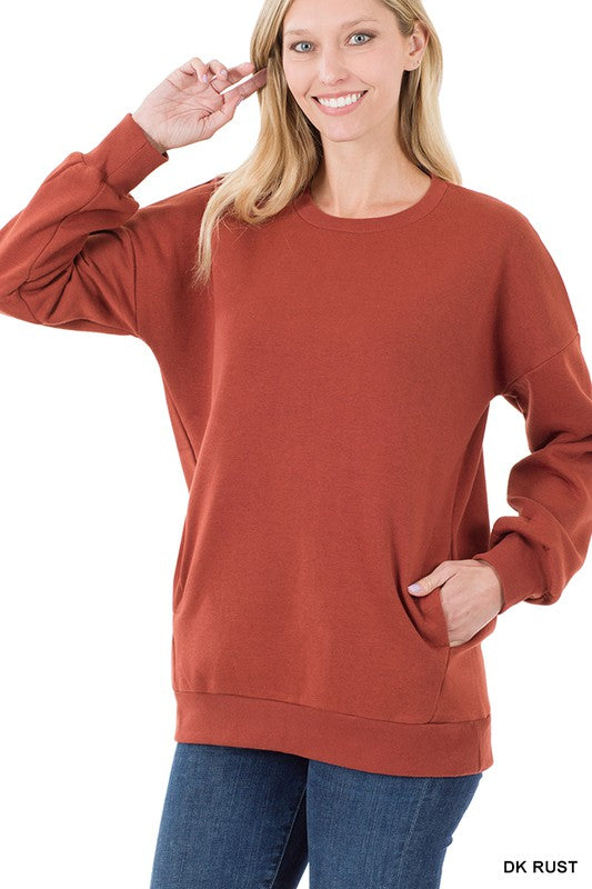 LONG SLEEVE ROUND NECK SWEATSHIRT SIDE POCKETS