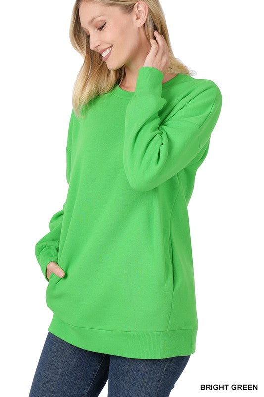 LONG SLEEVE ROUND NECK SWEATSHIRT SIDE POCKETS