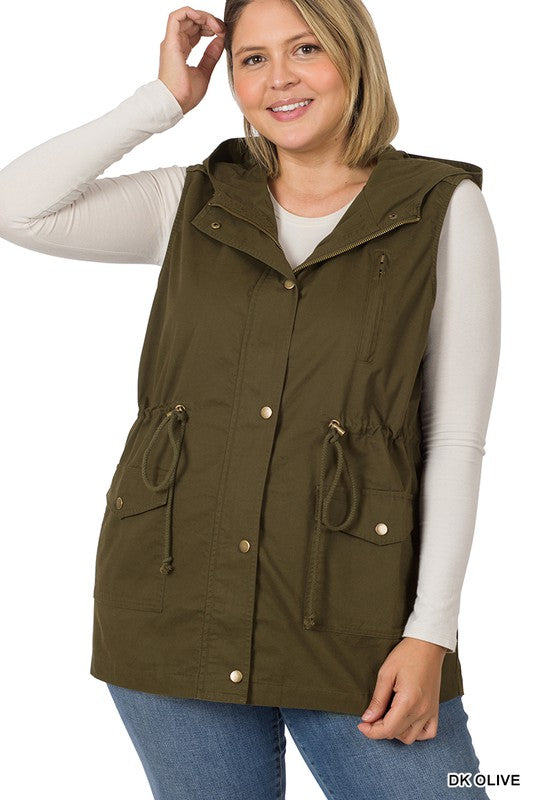 PLUS Drawstring Waist Military Hoodie Vest