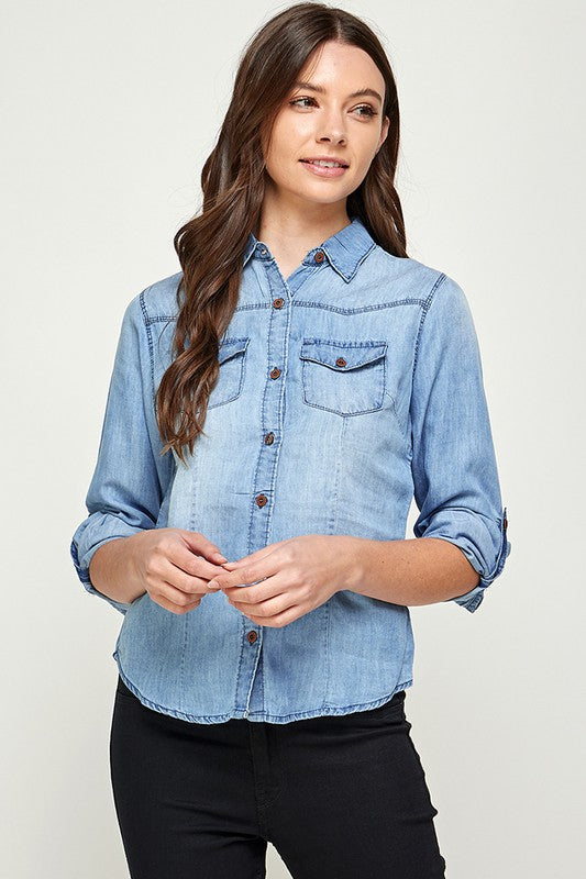 TENCEL TOP DENIM BLOUSE