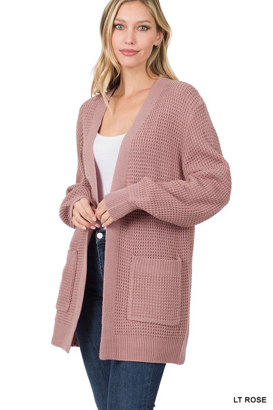 LOW GAUGE WAFFLE OPEN CARDIGAN SWEATER