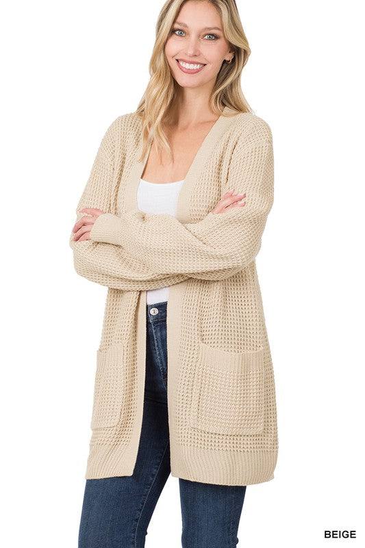 LOW GAUGE WAFFLE OPEN CARDIGAN SWEATER