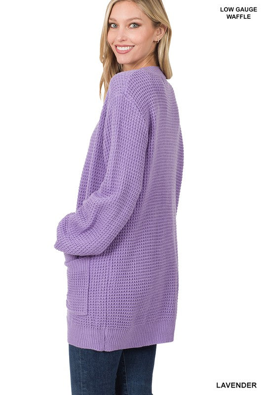 LOW GAUGE WAFFLE OPEN CARDIGAN SWEATER