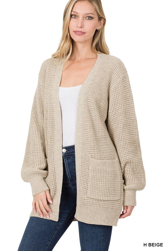 LOW GAUGE WAFFLE OPEN CARDIGAN SWEATER