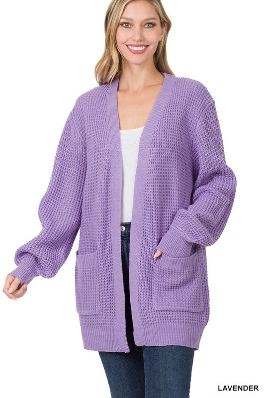 LOW GAUGE WAFFLE OPEN CARDIGAN SWEATER