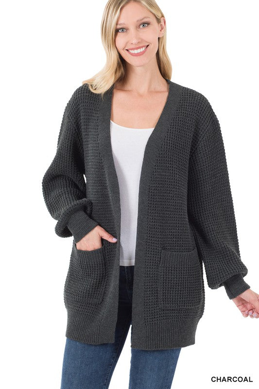 LOW GAUGE WAFFLE OPEN CARDIGAN SWEATER