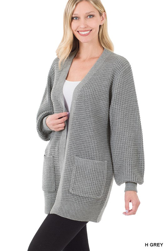 LOW GAUGE WAFFLE OPEN CARDIGAN SWEATER