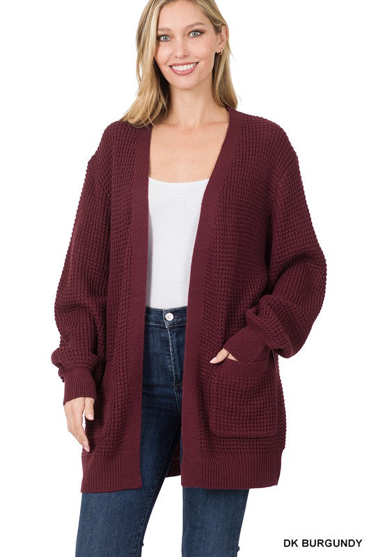 LOW GAUGE WAFFLE OPEN CARDIGAN SWEATER