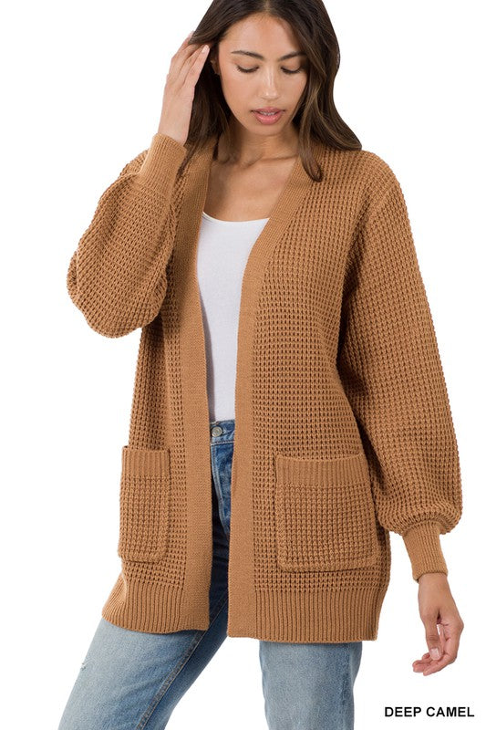 LOW GAUGE WAFFLE OPEN CARDIGAN SWEATER