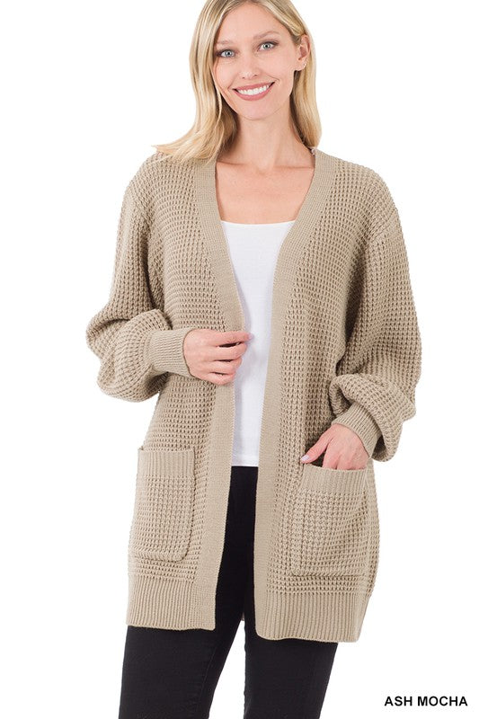 LOW GAUGE WAFFLE OPEN CARDIGAN SWEATER