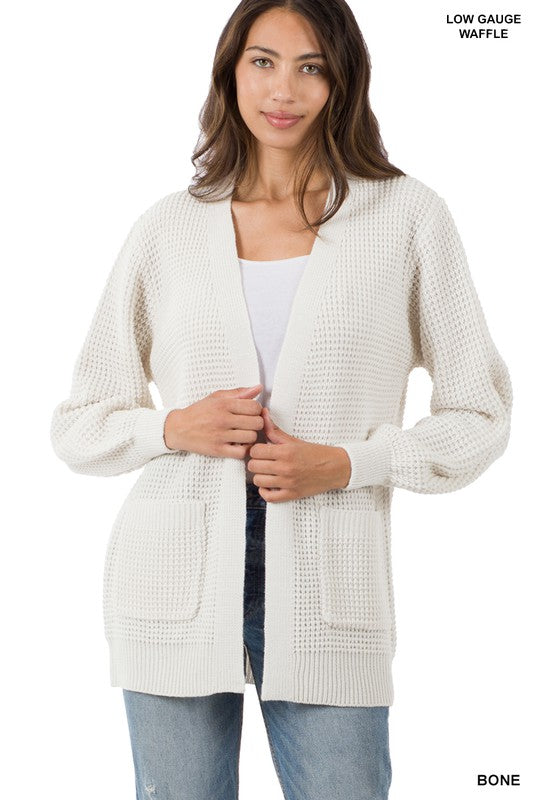 LOW GAUGE WAFFLE OPEN CARDIGAN SWEATER