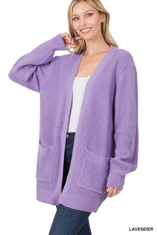 LOW GAUGE WAFFLE OPEN CARDIGAN SWEATER