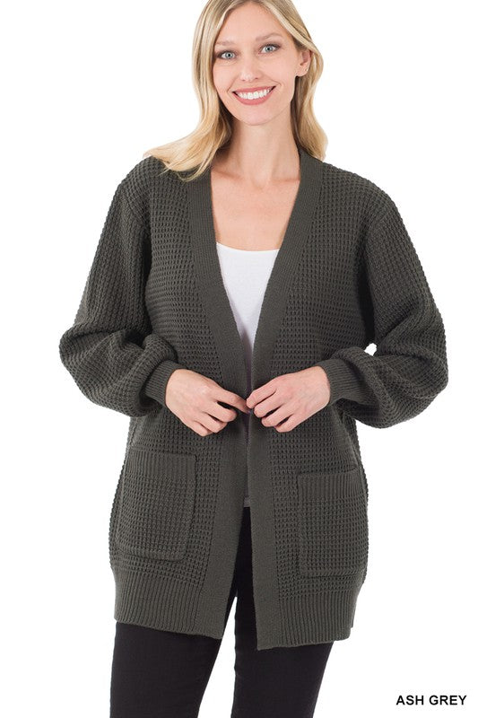 LOW GAUGE WAFFLE OPEN CARDIGAN SWEATER