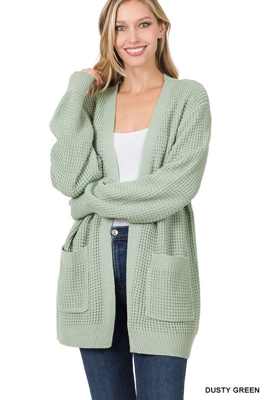 LOW GAUGE WAFFLE OPEN CARDIGAN SWEATER