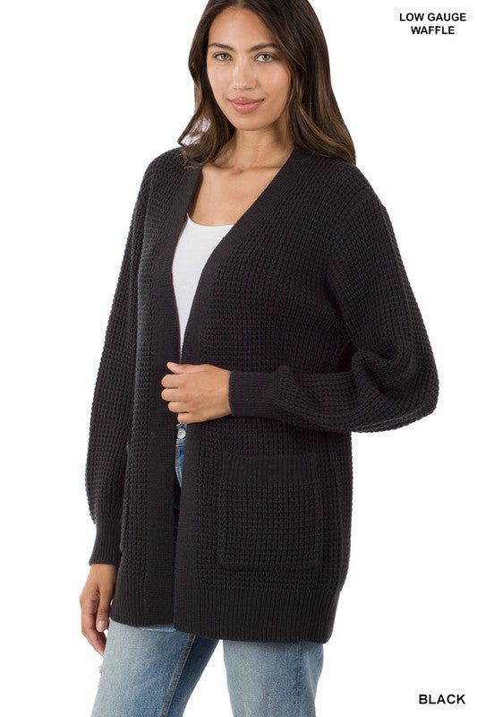 LOW GAUGE WAFFLE OPEN CARDIGAN SWEATER