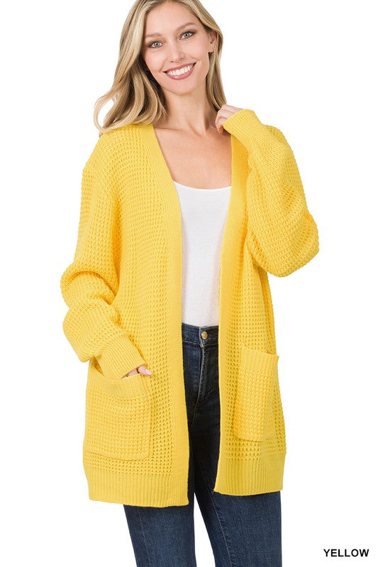 LOW GAUGE WAFFLE OPEN CARDIGAN SWEATER