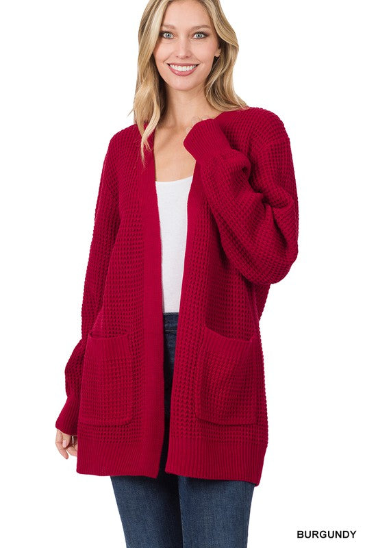 LOW GAUGE WAFFLE OPEN CARDIGAN SWEATER