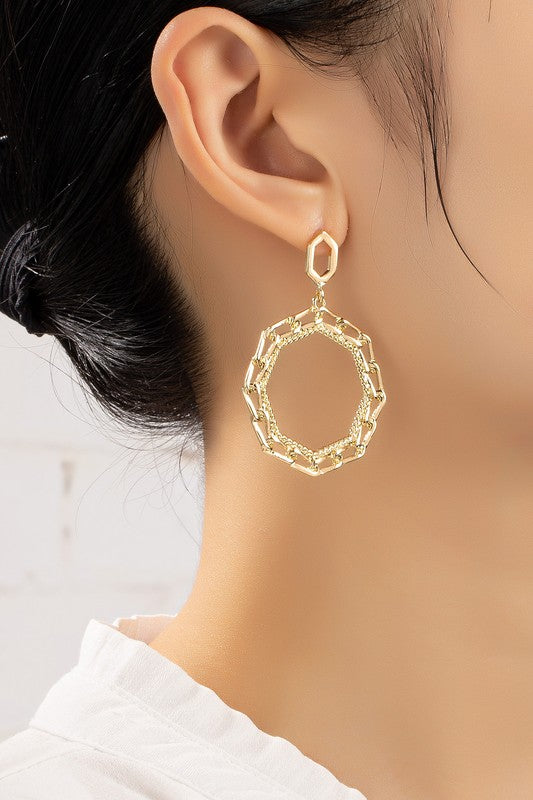 Octagon chunky link chain hoop drop earrings