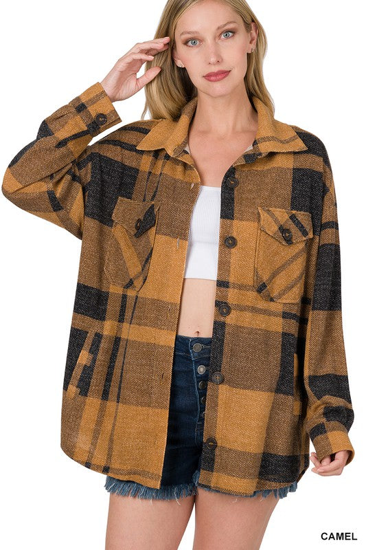 JACQUARD PLAID SHACKET WITH POCKETS