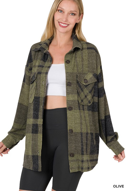 JACQUARD PLAID SHACKET WITH POCKETS