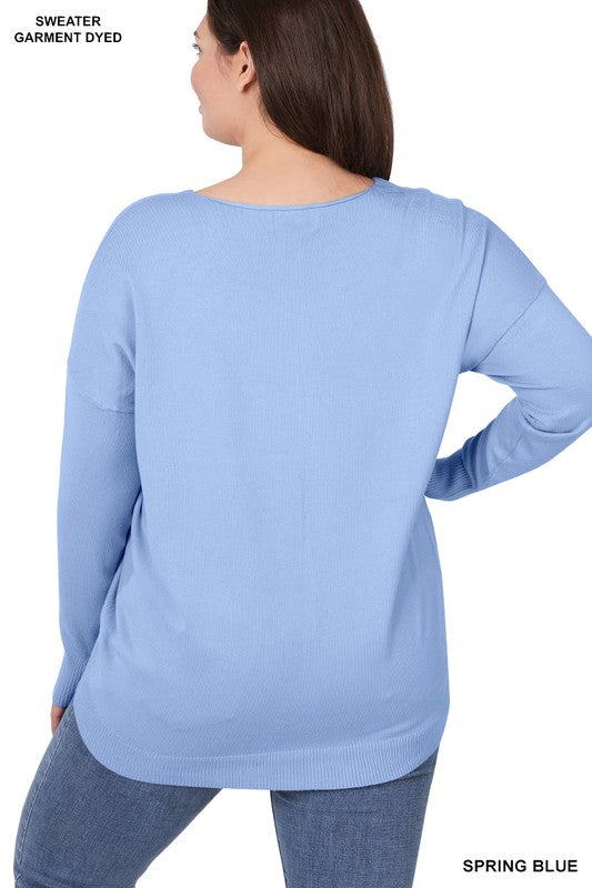 PLUS HI-LOW GARMENT DYED FRONT SEAM SWEATER