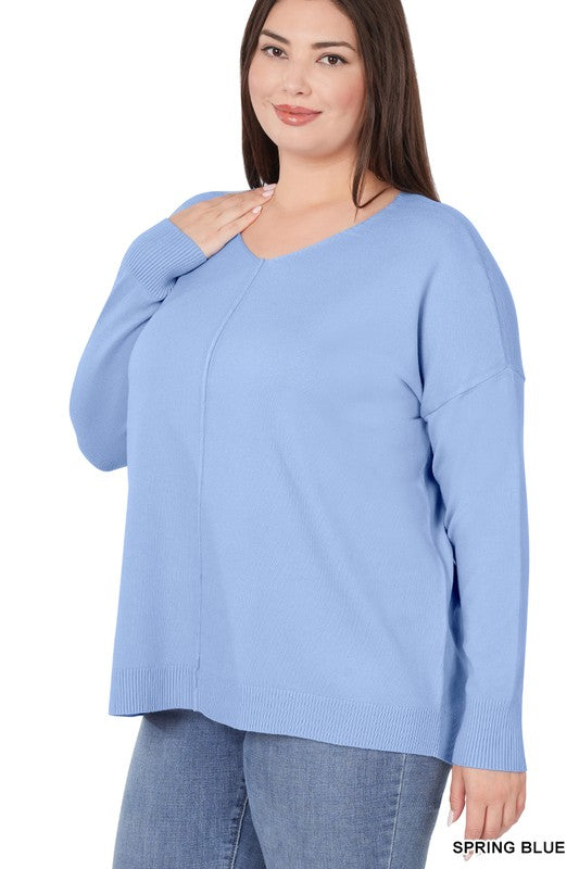 PLUS HI-LOW GARMENT DYED FRONT SEAM SWEATER