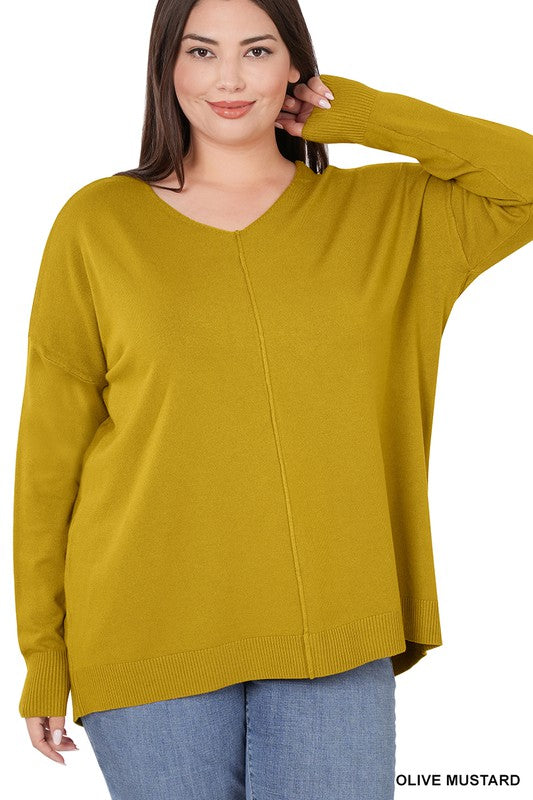 PLUS HI-LOW GARMENT DYED FRONT SEAM SWEATER