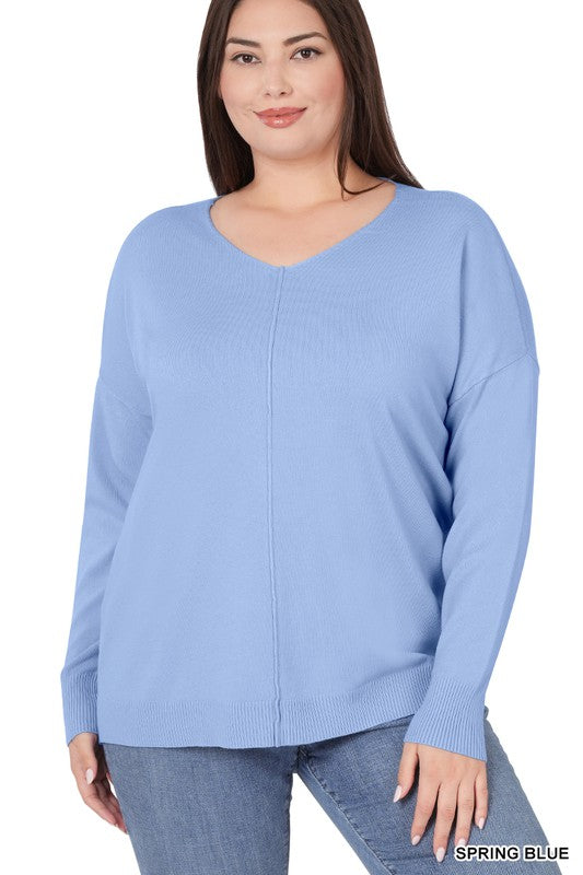 PLUS HI-LOW GARMENT DYED FRONT SEAM SWEATER