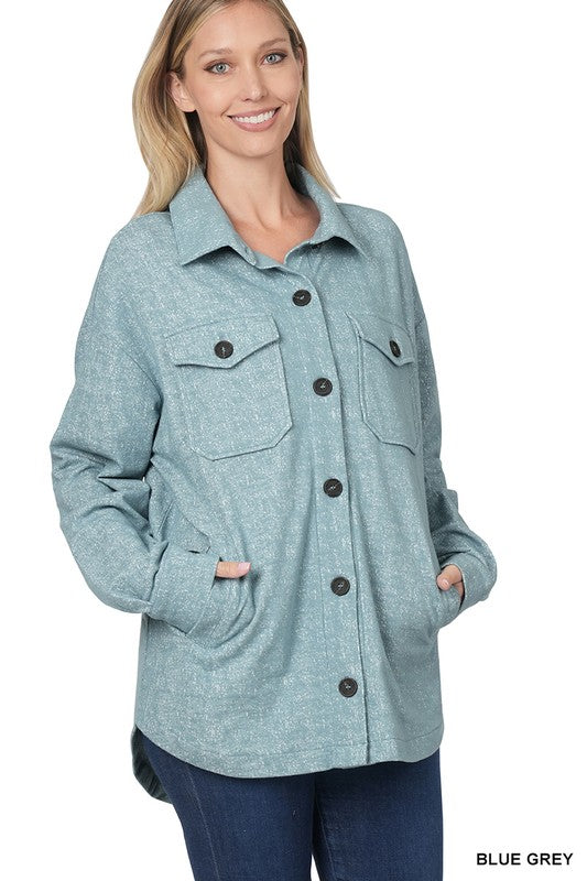 MELANGE KNIT SHACKET WITH POCKETS