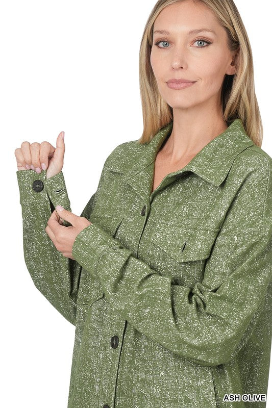 MELANGE KNIT SHACKET WITH POCKETS