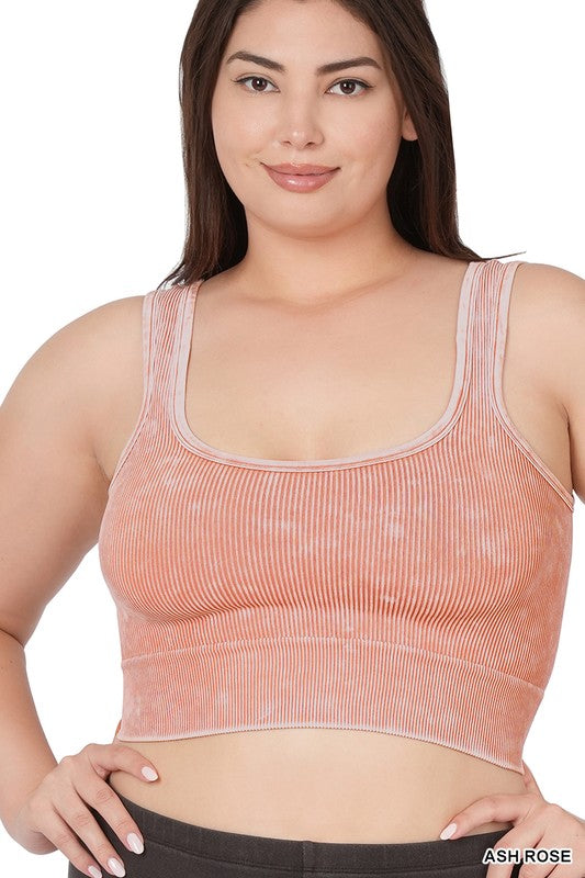 PLUS WASHED RIBBED SQUARE NECK CROPPED TANK TOP