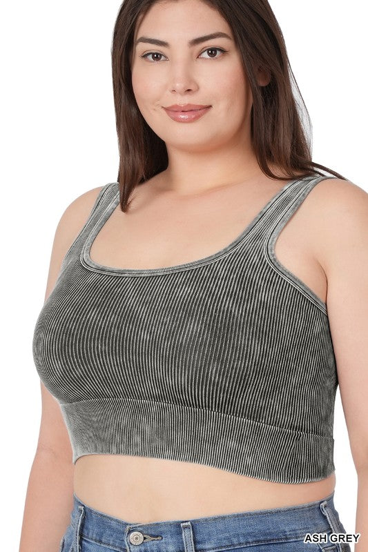 PLUS WASHED RIBBED SQUARE NECK CROPPED TANK TOP