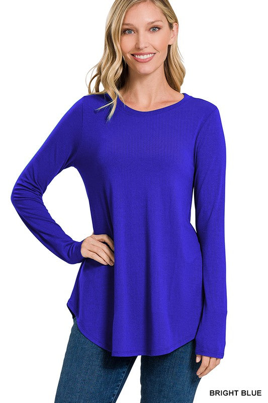 LONG SLEEVE ROUND NECK ROUND HEM TOP