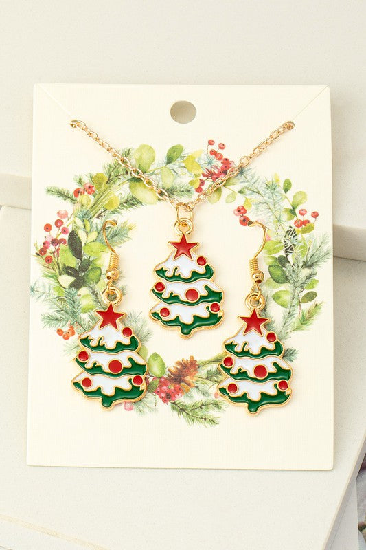 CHIRSTAMS TREE NECKLACE AND EARRINGS SET