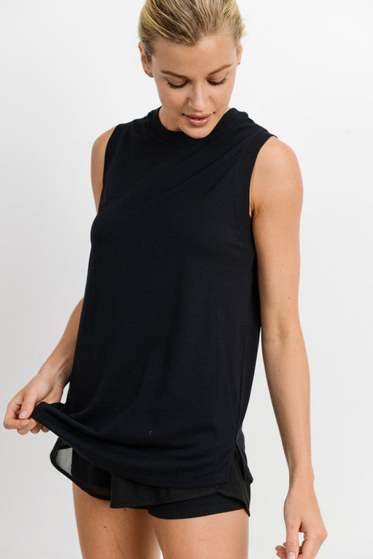 Notched Sleeveless Flowy Tank Top