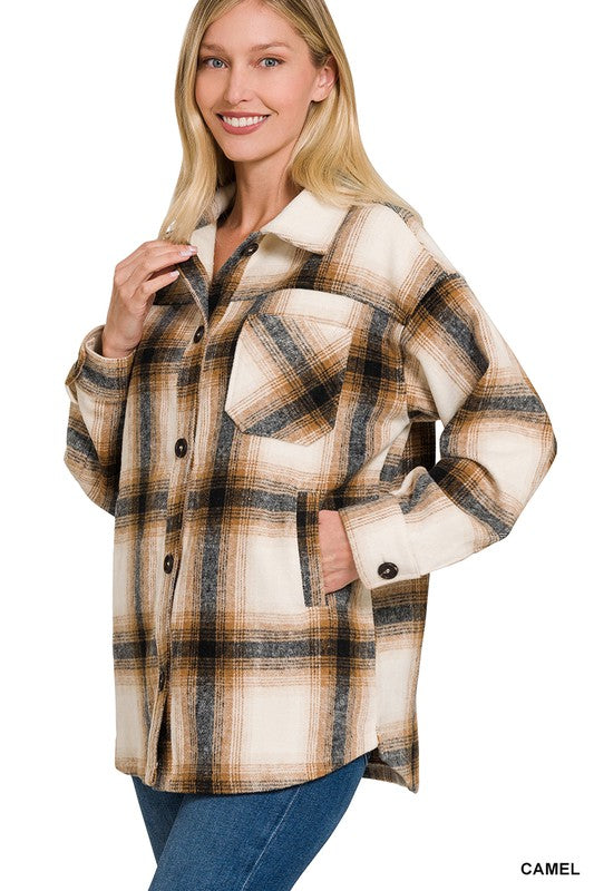 OVERSIZED YARN DYED PLAID LONGLINE SHACKET