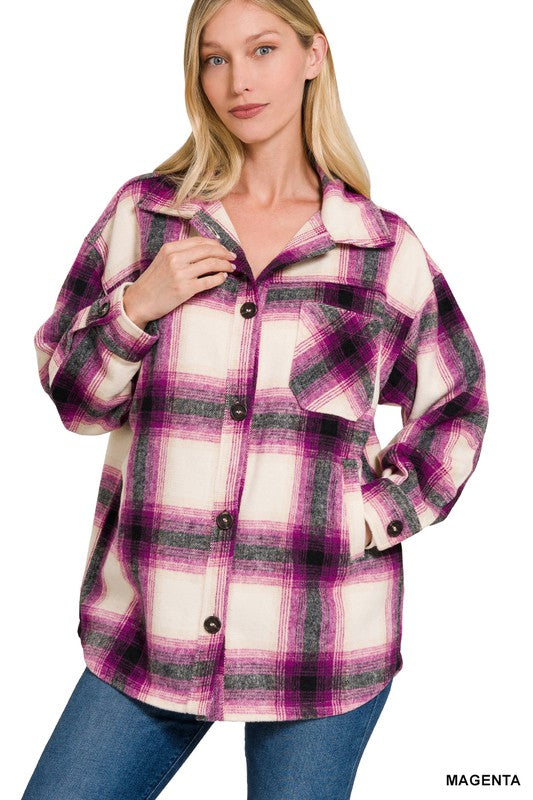 OVERSIZED YARN DYED PLAID LONGLINE SHACKET